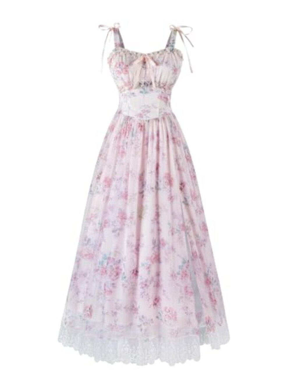 Womens Floral Midi Sundress Spaghetti Strap Ruffle Smocked A-Line Summer Dress